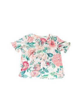 Loft White, Pink and Green Flower Patterned Blouse